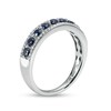 Thumbnail Image 2 of Blue Sapphire and 1/10 CT. T.W. Diamond Triple Row Nine Stone Band in 10K White Gold - Size 7