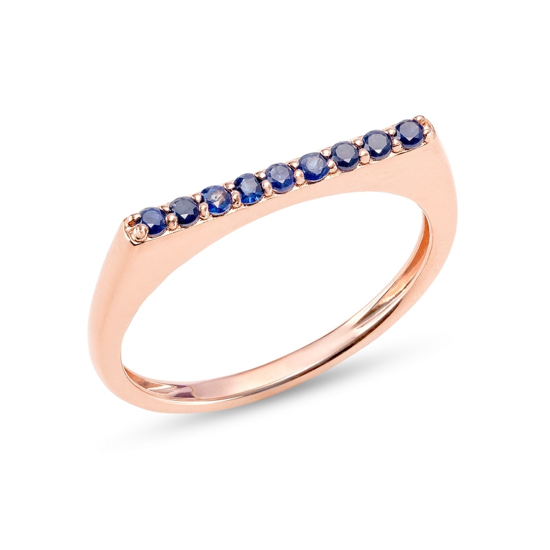 Blue Sapphire Bar Ring in 10K Rose Gold - Size 7