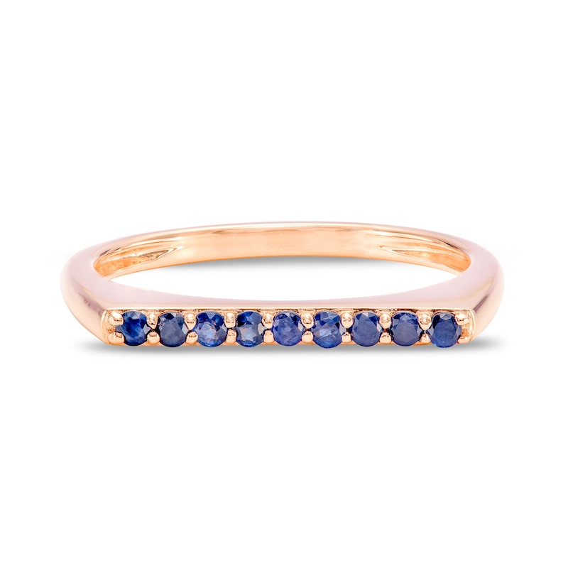 Main Image 3 of Blue Sapphire Bar Ring in 10K Rose Gold - Size 7