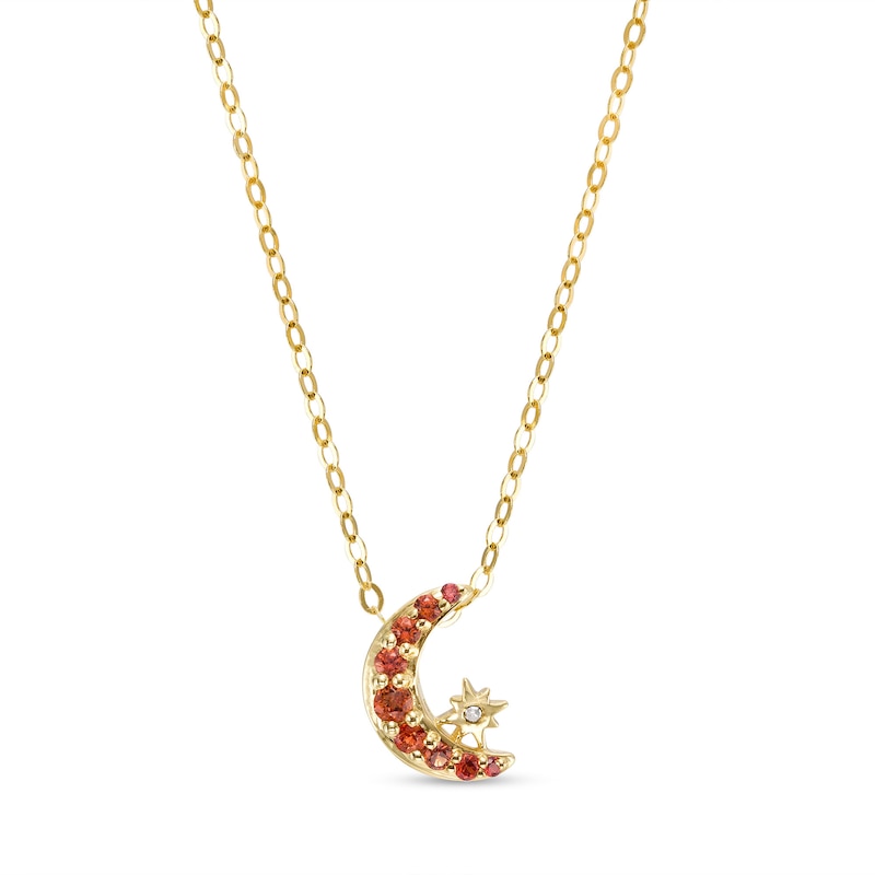 Main Image 1 of Orange Sapphire and Diamond Accent Crescent Moon and Star Pendant in 10K Gold – 16.5"