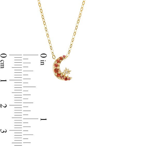 Orange Sapphire and Diamond Accent Crescent Moon and Star Pendant in 10K Gold – 16.5"
