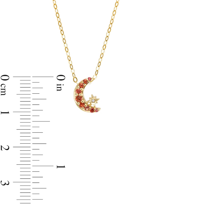 Orange Sapphire and Diamond Accent Crescent Moon and Star Pendant in 10K Gold – 16.5"