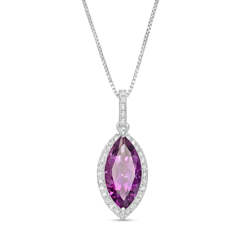 Main Image 1 of Marilyn Monroe™ Collection Marquise Amethyst and 1/8 CT. T.W. Diamond Frame Pendant in 10K White Gold