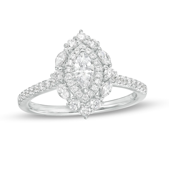 3/4 CT. T.w. Marquise Diamond Double Frame Engagement Ring in 14K White Gold (I/I1)