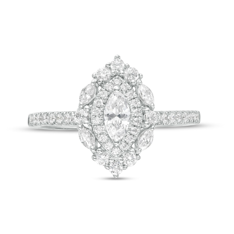 3/4 CT. T.W. Marquise Diamond Double Frame Engagement Ring in 14K White Gold (I/I1)