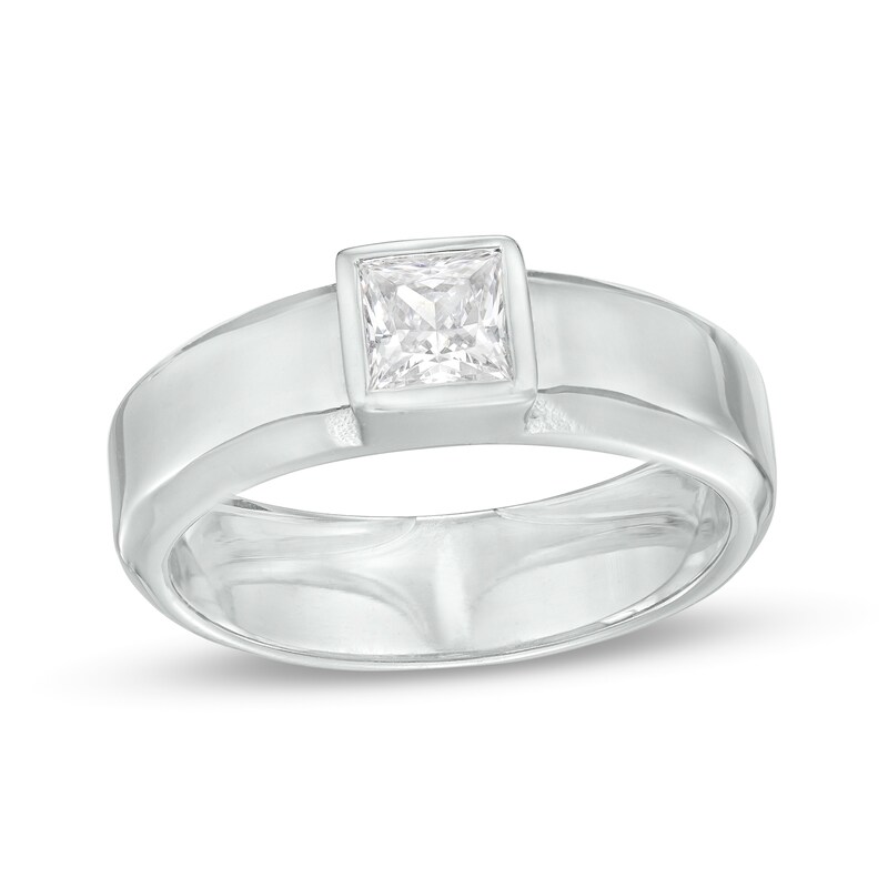 Men's 3/4 CT. Square-Cut Diamond Solitaire Wedding Band in Platinum