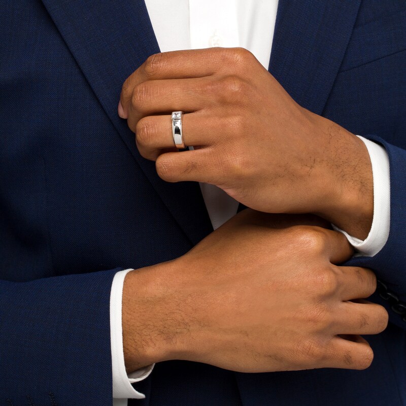 Men's 3/4 CT. Square-Cut Diamond Solitaire Wedding Band in Platinum