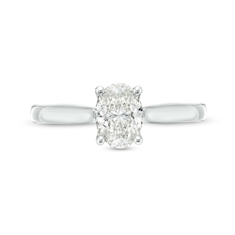 Main Image 4 of Celebration Infinite™ 1 CT. Certified Oval Diamond Solitaire Engagement Ring in 14K White Gold (I/SI2)