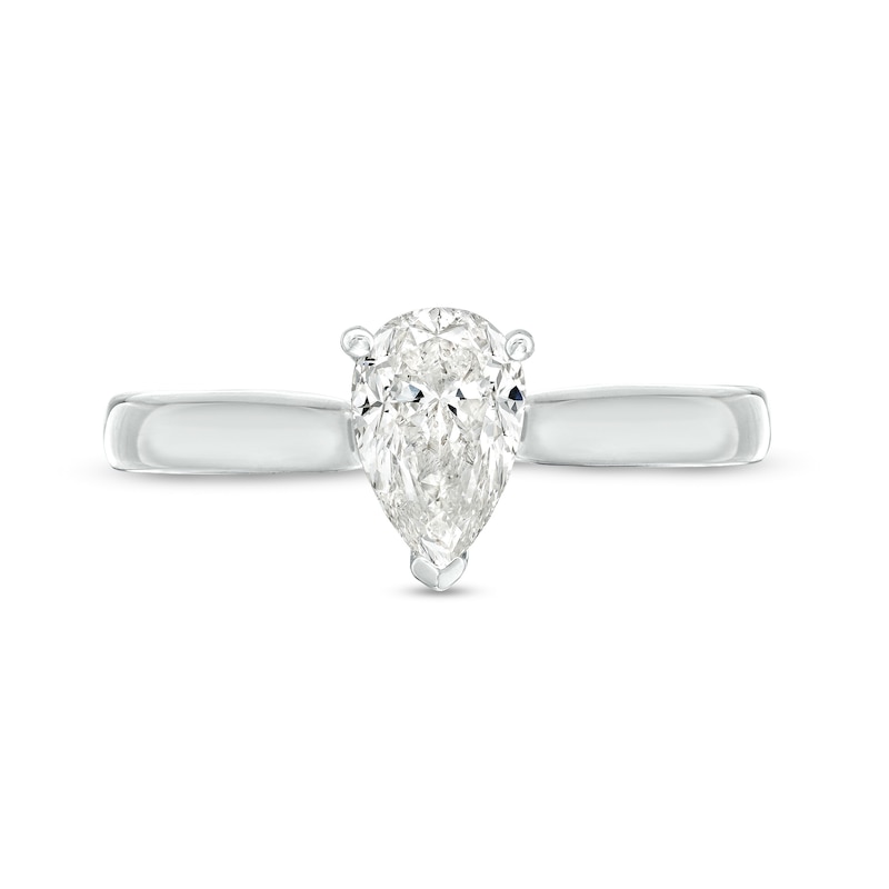 Main Image 4 of Celebration Infinte™ 1 CT. Certified Pear-Shaped Diamond Solitaire Engagement Ring in 14K White Gold (I/SI2)
