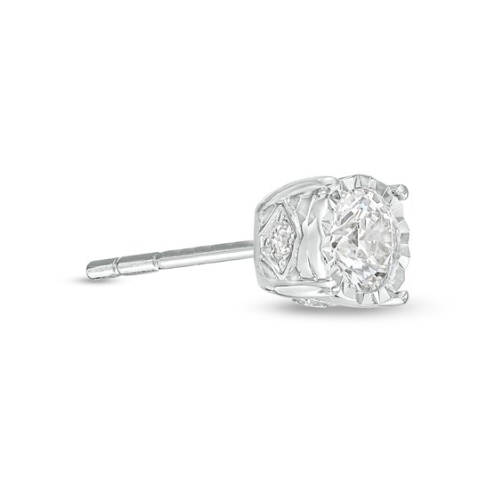 1/2 CT. T.w. Diamond Hidden Accent Solitaire Stud Earrings in 10K White Gold