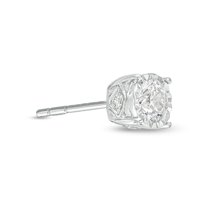 Main Image 3 of 1/2 CT. T.W. Diamond Hidden Accent Solitaire Stud Earrings in 10K White Gold