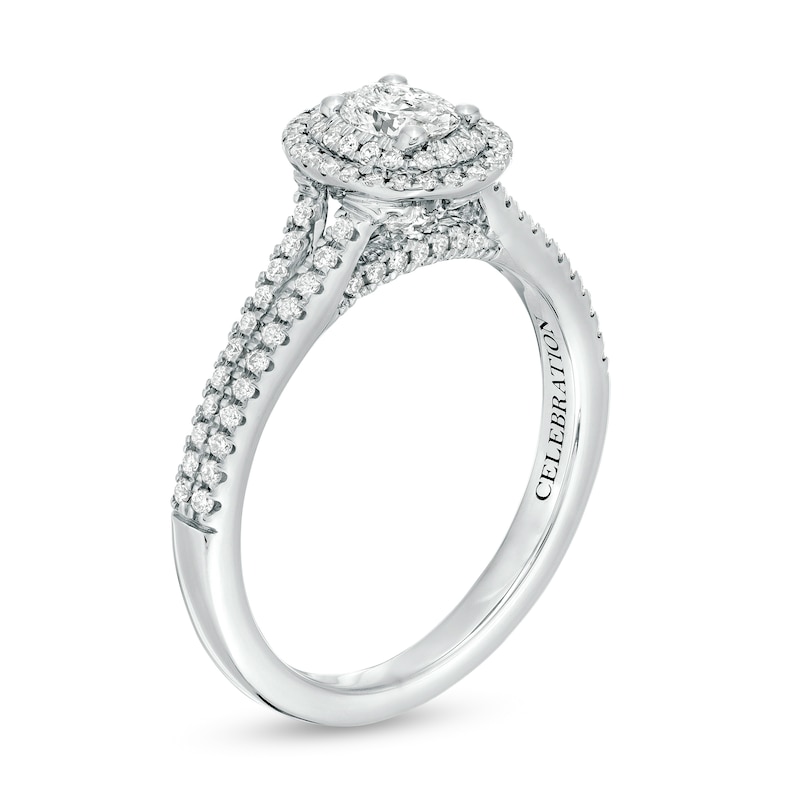 Celebration Infinite™ 3/4 CT. T.W. Certified Oval Diamond Frame Split Shank Engagement Ring in 14K White Gold (I/SI2)