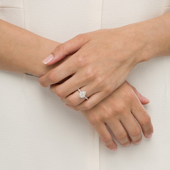 Celebration Infiniteâ¢ 1-3/8 CT. T.w. Certified Pear-Shaped Diamond Frame Engagement Ring in 14K White Gold (I/Si2)