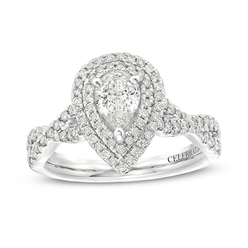 Main Image 1 of Celebration Infinite™ 1-3/8 CT. T.W. Certified Pear-Shaped Diamond Double Frame Engagement Ring in 14K White Gold (I/SI2)