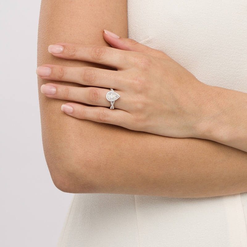 Main Image 2 of Celebration Infinite™ 1-3/8 CT. T.W. Certified Pear-Shaped Diamond Double Frame Engagement Ring in 14K White Gold (I/SI2)
