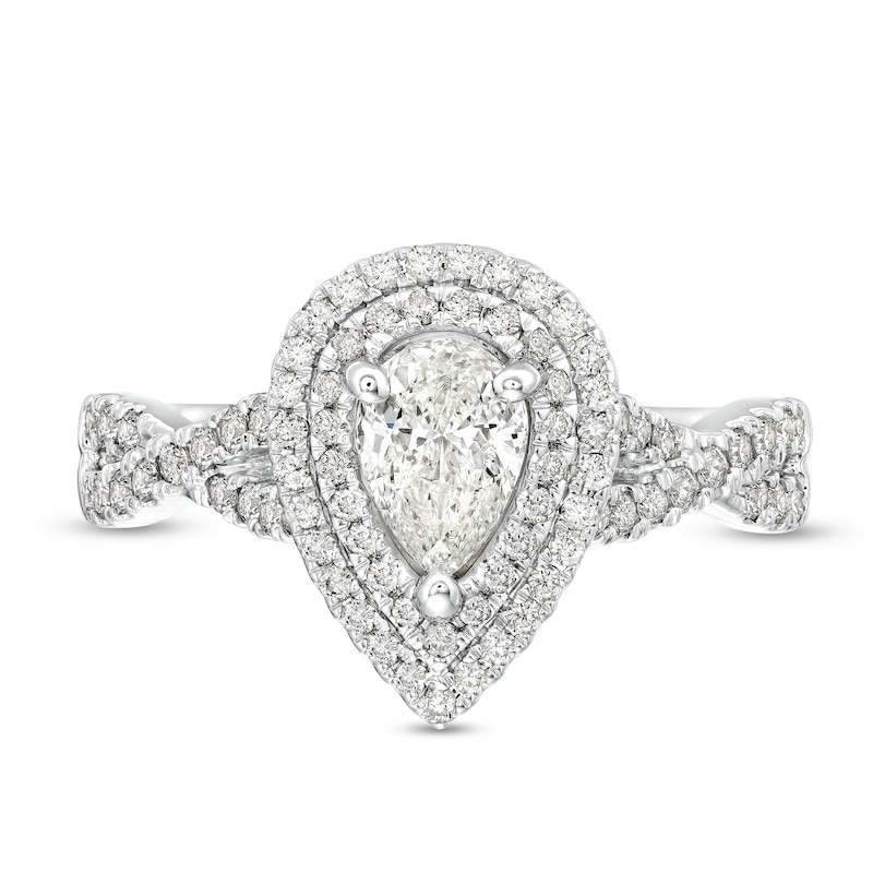 Main Image 4 of Celebration Infinite™ 1-3/8 CT. T.W. Certified Pear-Shaped Diamond Double Frame Engagement Ring in 14K White Gold (I/SI2)