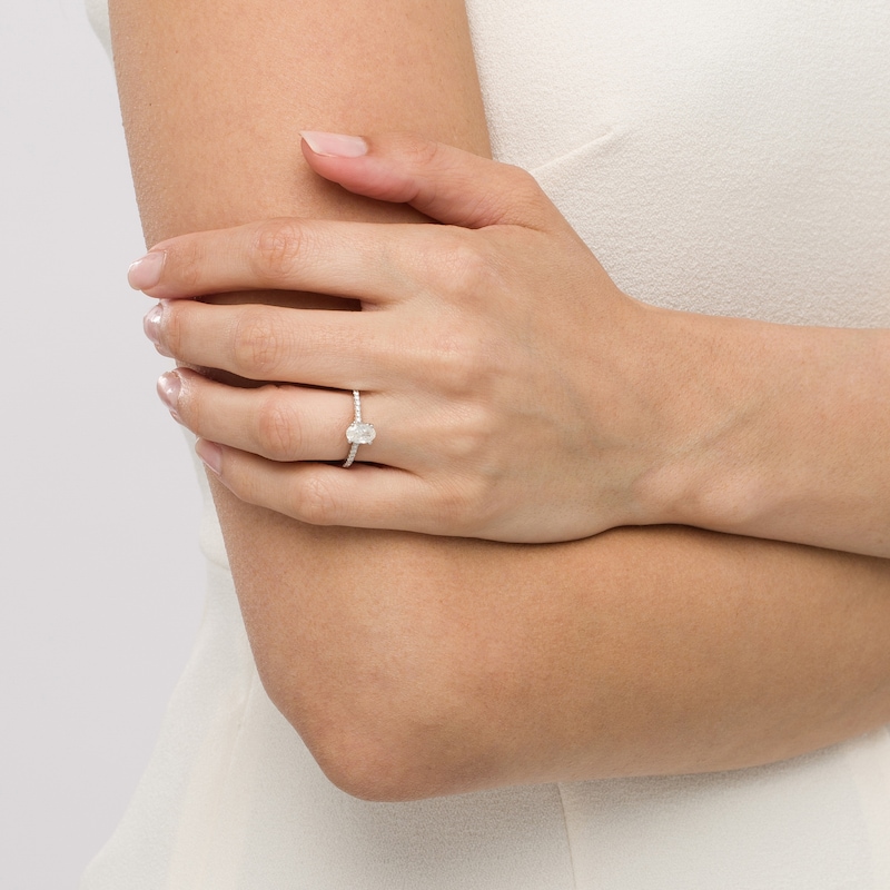 Main Image 2 of Celebration Infinite™ 1 CT. T.W. Certified Oval Diamond Solitaire Engagement Ring in 14K White Gold (I/SI2)