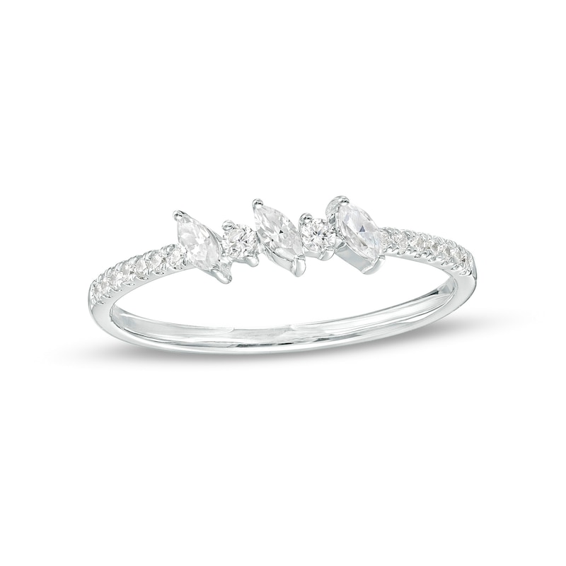 Main Image 1 of 1/4 CT. T.W. Marquise and Round Diamond Alternating Slant Stackable Band in 10K White Gold