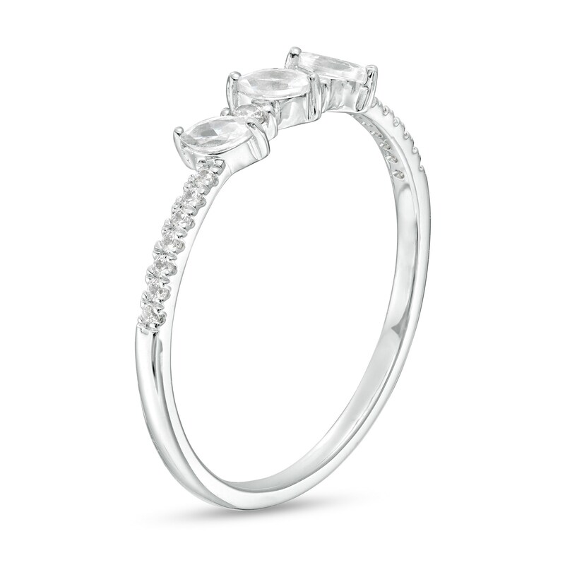 Main Image 3 of 1/4 CT. T.W. Marquise and Round Diamond Alternating Slant Stackable Band in 10K White Gold
