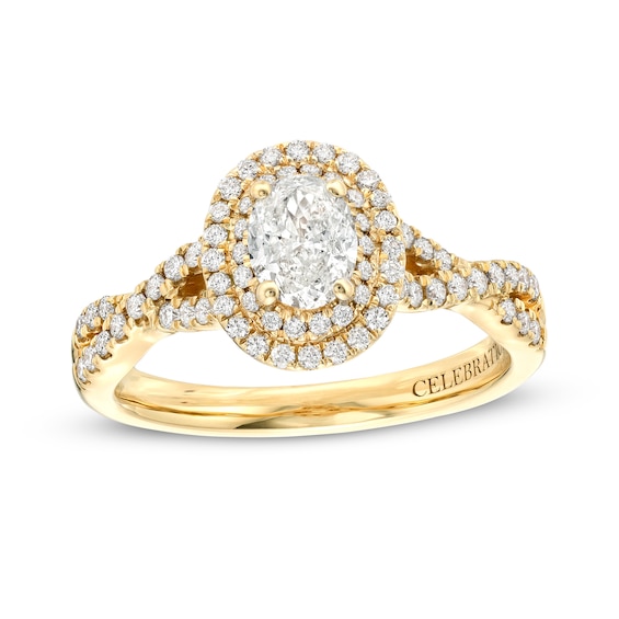 Celebration Infinite⢠1 CT. T.w. Certified Oval Diamond Double Frame Twist Shank Engagement Ring in 14K Gold (I/Si2)
