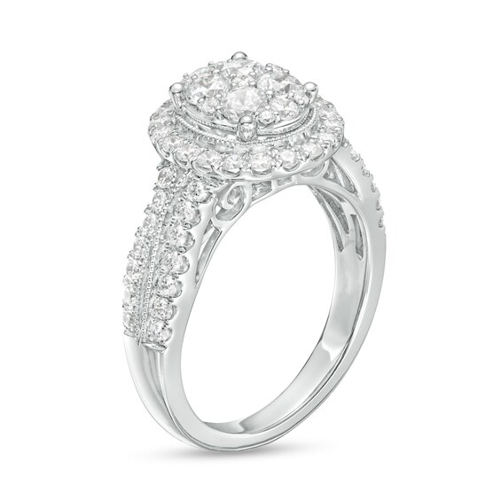 1-1/4 CT. T.w. Oval-Shaped Multi-Diamond Frame Multi-Row Engagement Ring in 14K White Gold (I/I2)