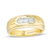 Thumbnail Image 1 of 1/4 CT. T.W. Diamond Grooved Three Stone Wedding Band in 10K Gold