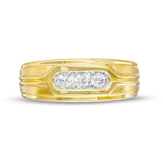 1/4 CT. T.w. Diamond Grooved Three Stone Wedding Band in 10K Gold