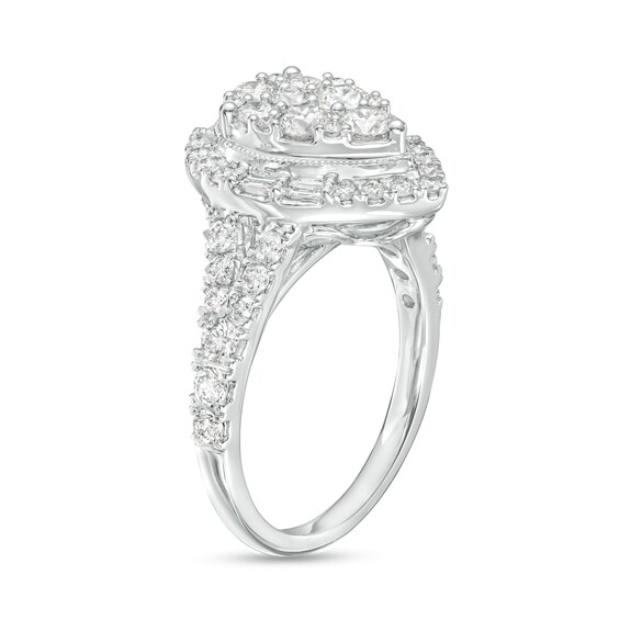1-1/2 CT. T.w. Pear-Shaped Multi-Diamond Frame Split Shank Engagement Ring in 14K White Gold (I/I2)