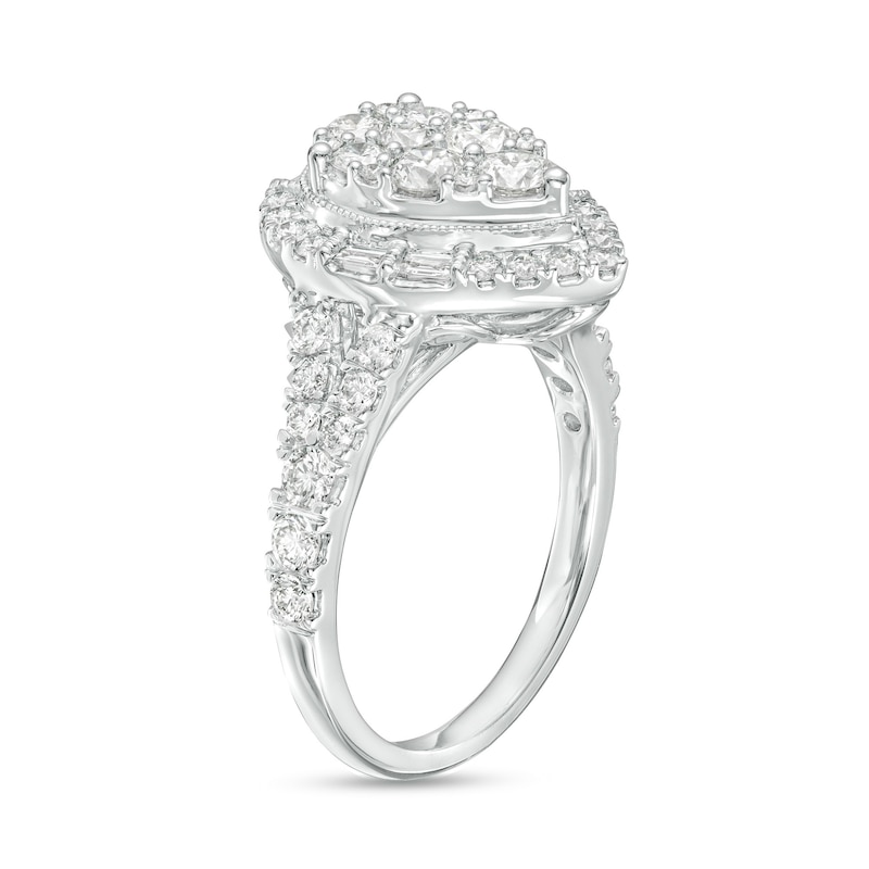 Main Image 3 of 1-1/2 CT. T.W. Pear-Shaped Multi-Diamond Frame Split Shank Engagement Ring in 14K White Gold (I/I2)
