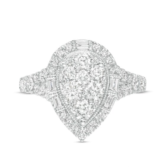1-1/2 CT. T.w. Pear-Shaped Multi-Diamond Frame Split Shank Engagement Ring in 14K White Gold (I/I2)