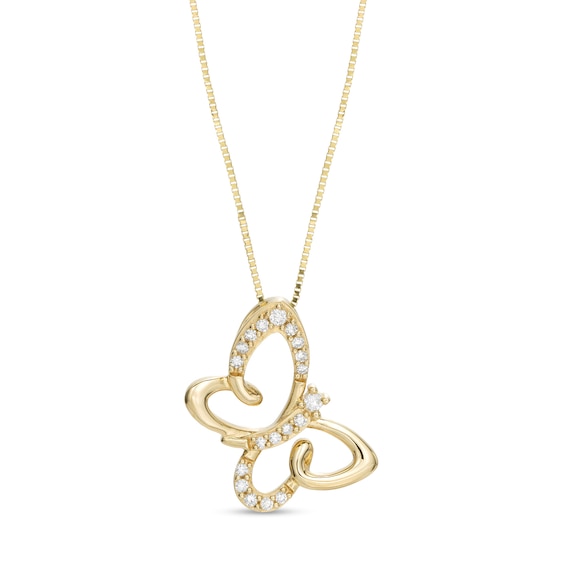 1/10 CT. T.w. Diamond Tilted Butterfly Pendant in 10K Gold