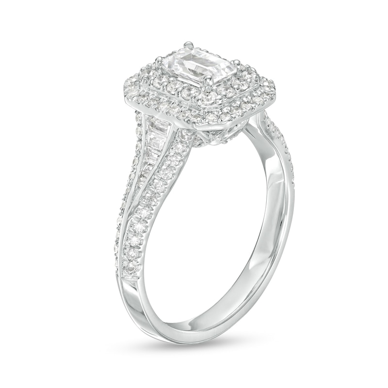 Main Image 3 of Love's Destiny by Zales 1-1/4 CT. T.W. Certified Emerald-Cut Diamond Frame Engagement Ring in 14K White Gold (I/SI2)