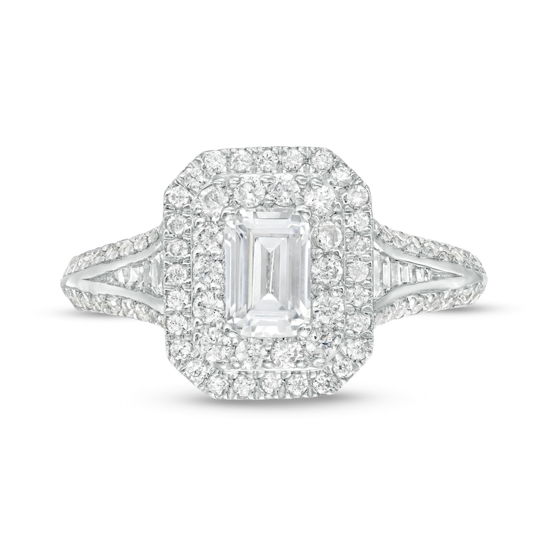 Main Image 4 of Love's Destiny by Zales 1-1/4 CT. T.W. Certified Emerald-Cut Diamond Frame Engagement Ring in 14K White Gold (I/SI2)