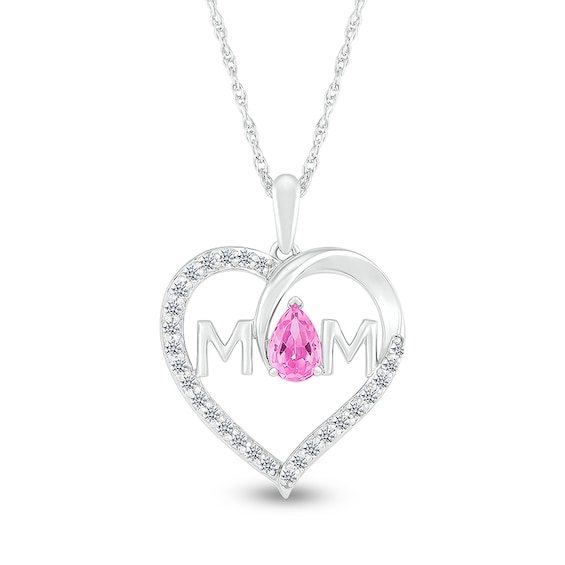 Pear-Shaped Pink and White Lab-Created Sapphire Mom Loop Heart Pendant in Sterling Silver