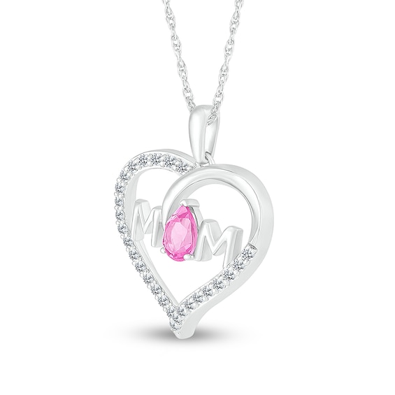Pear-Shaped Pink and White Lab-Created Sapphire Mom Loop Heart Pendant in Sterling Silver