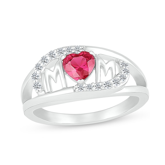 5.0mm Heart-Shaped Lab-Created Ruby and White Lab-Created Sapphire Bypass Mom Ring in Sterling Silver