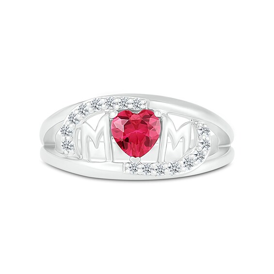 5.0mm Heart-Shaped Lab-Created Ruby and White Lab-Created Sapphire Bypass Mom Ring in Sterling Silver