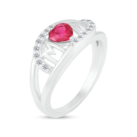 5.0mm Heart-Shaped Lab-Created Ruby and White Lab-Created Sapphire Bypass Mom Ring in Sterling Silver