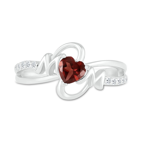 5.0mm Heart-Shaped Garnet and White Lab-Created Sapphire Mom Split Shank Ring in Sterling Silver