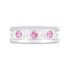 Thumbnail Image 1 of 3.0mm Pink and White Lab-Created Sapphire Alternating "MOM" Triple Row Band in Sterling Silver