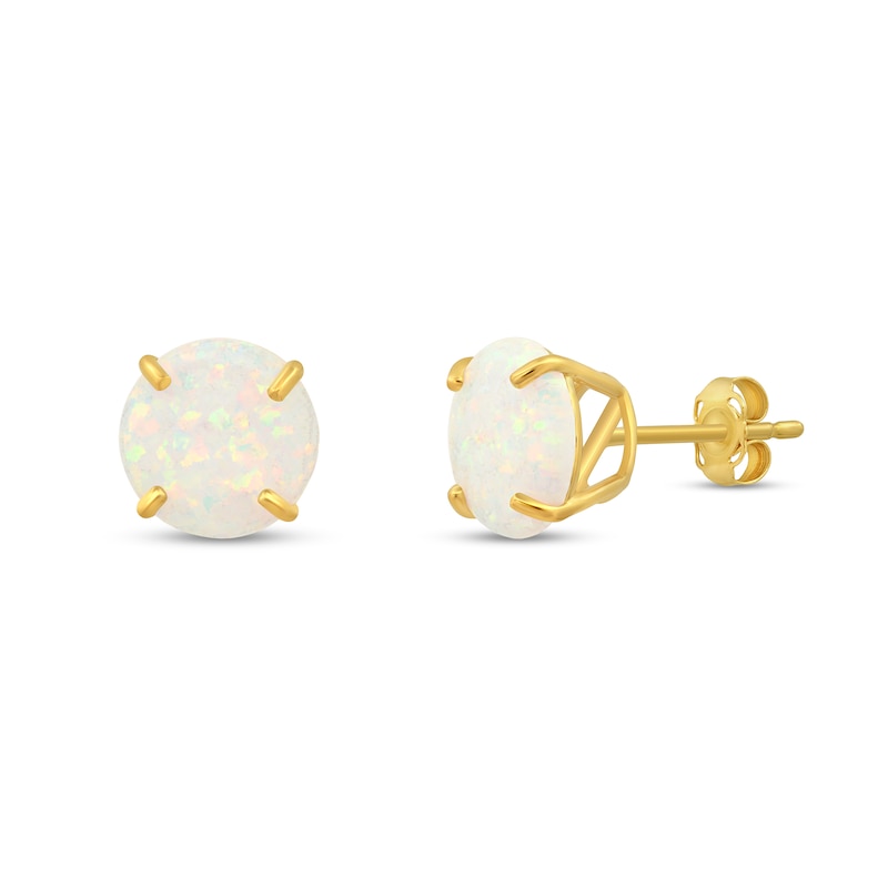 Main Image 1 of 9.0mm Lab-Created Opal Solitaire Stud Earrings in 14K Gold