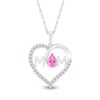 Thumbnail Image 0 of Pear-Shaped Pink and White Lab-Created Sapphire "MOM" Loop Heart Pendant in Sterling Silver