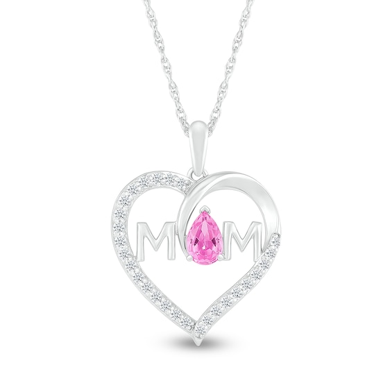 Pear-Shaped Pink and White Lab-Created Sapphire Mom Loop Heart Pendant in Sterling Silver