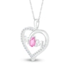 Thumbnail Image 1 of Pear-Shaped Pink and White Lab-Created Sapphire "MOM" Loop Heart Pendant in Sterling Silver