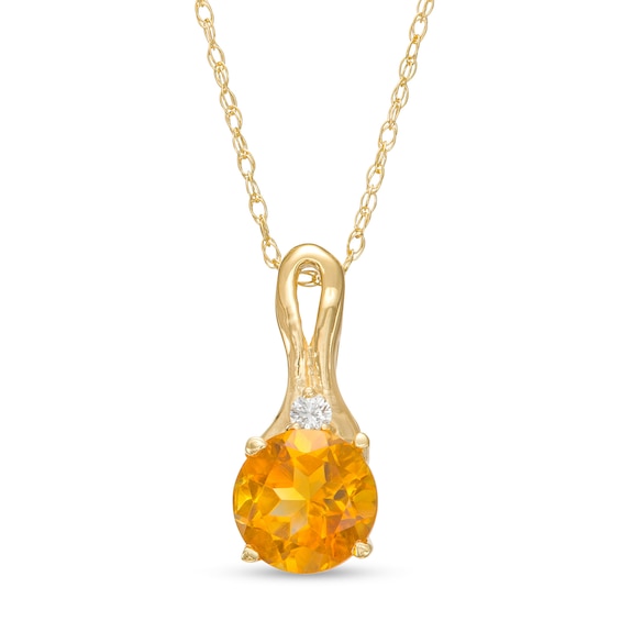 6.0mm Citrine and Diamond Accent Loop-Top Drop Pendant in 10K Gold