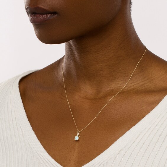 6.0mm Lab-Created Opal Cabochon and Diamond Accent Loop-Top Drop Pendant in 10K Gold