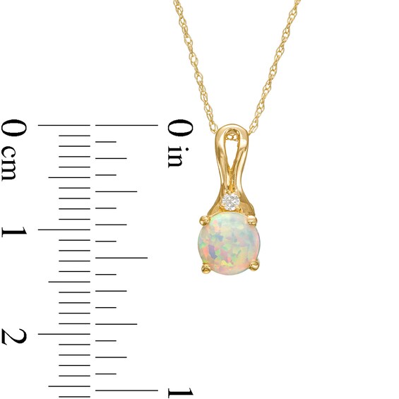 6.0mm Lab-Created Opal Cabochon and Diamond Accent Loop-Top Drop Pendant in 10K Gold