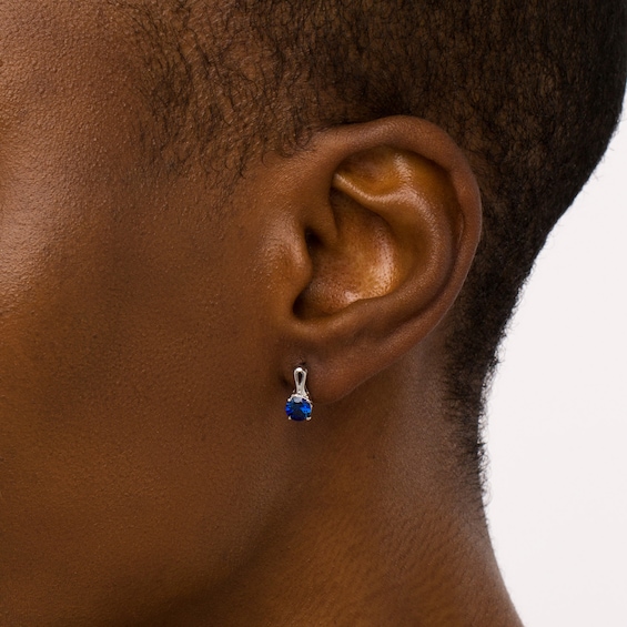 5.0mm Blue Lab-Created Sapphire Solitaire Loop-Top Stud Earrings in 10K White Gold