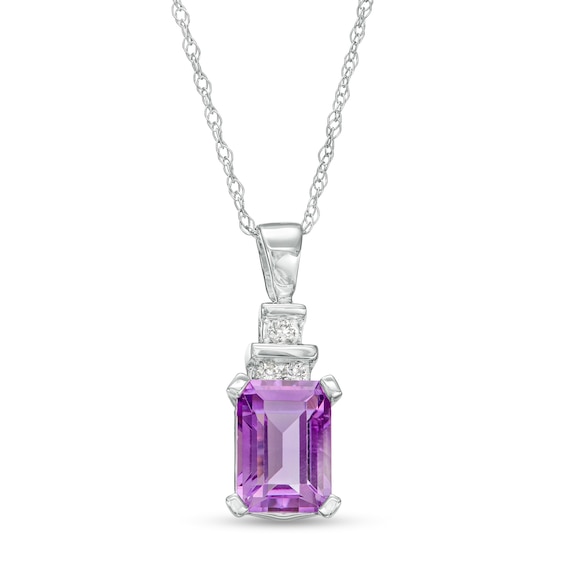Octagonal Amethyst and Diamond Accent Tri-Top Tiered Pendant in 10K White Gold