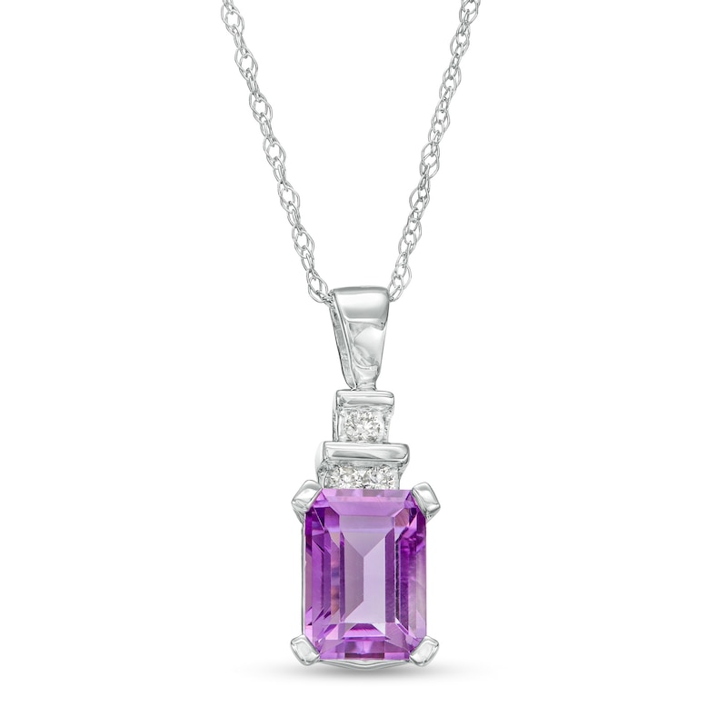 Octagonal Amethyst and Diamond Accent Tri-Top Tiered Pendant in 10K White Gold